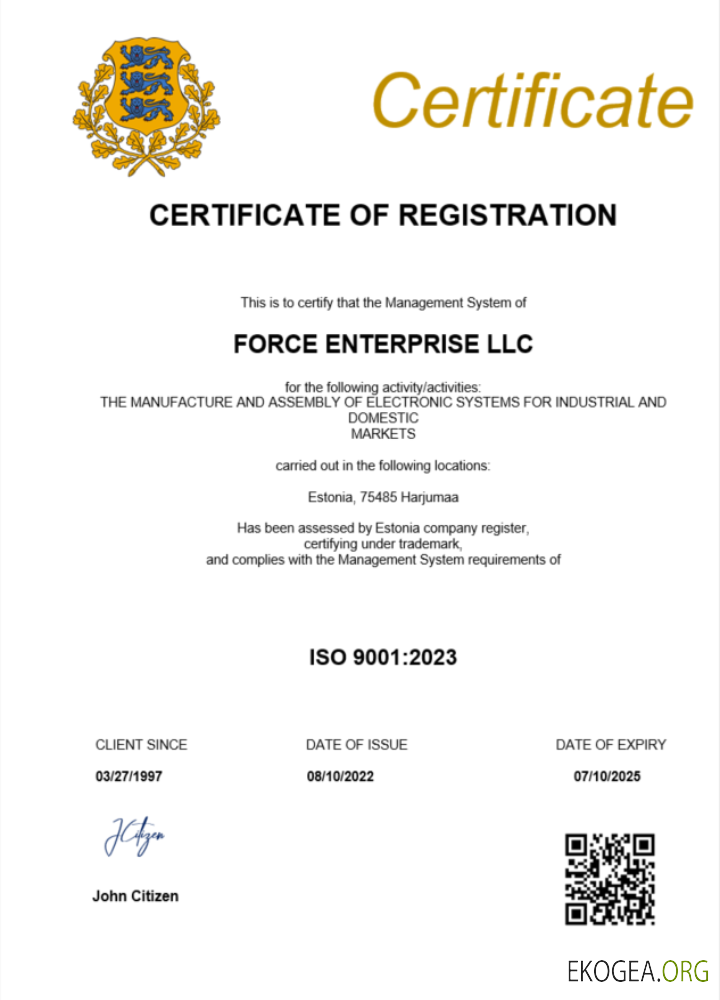 Modèle Word et PDF de certificat d'enregistrement de l'Estonie